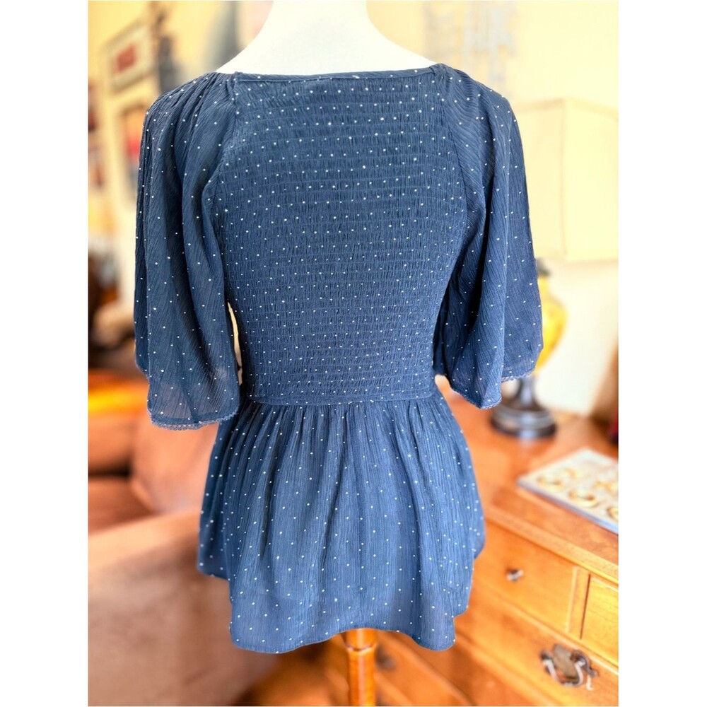 New with Tags Hem & Thread Navy Rhinestuds V-Neck Peplum Blouse sz LARGE - Picture 5 of 6